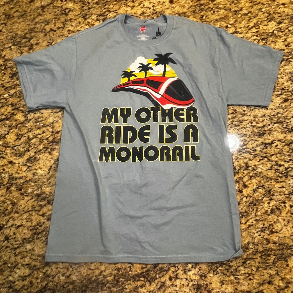 Disney‎ Parks Hanes My Other Ride Is A Monorail Blue Graphic T-Shirt Mens Medium